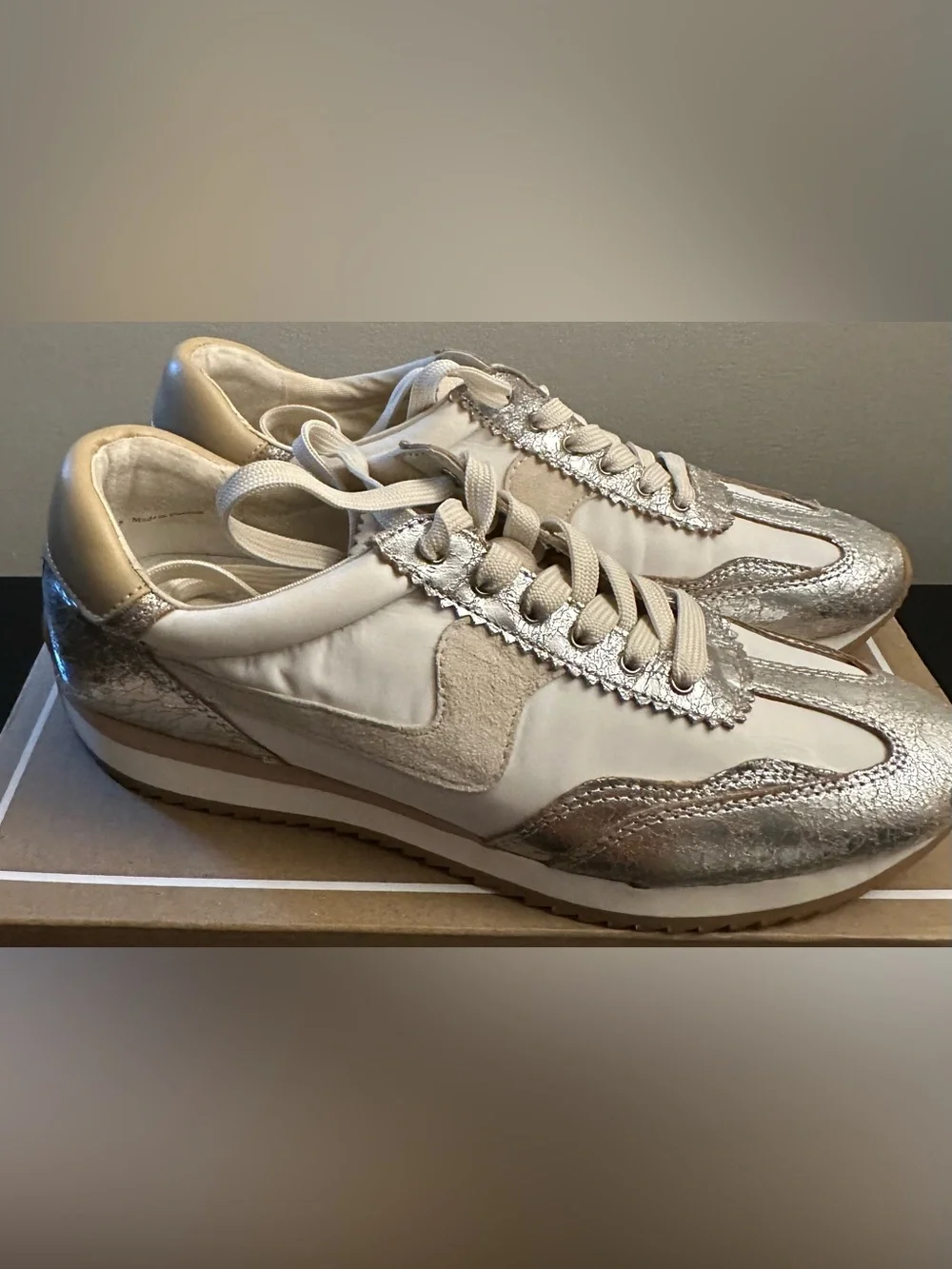 Dolce Vita Cream Sneakers with Silver Metallic Trim
